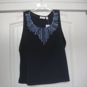 Chico's Decorated Navy Blue Tank Top